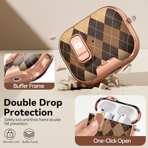 Image of for AirPods Pro 3 Case 2025 with Safty Lock-Maillard Pattern | As Phone Stand, for Women Girly, with Keychain & Cleaner Kit,Two-Piece Design,Support Wireless Charging,Clear TPU+PC Material