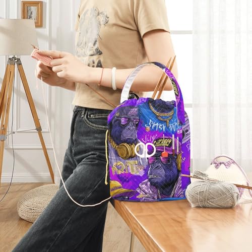 Image of Tatenale Crochet Bag Yarn Bag Knitting Project Bag with Pockets and Handle Portable Yarn Storage Organizer Tangle Free 8.3x11 InchCartoon Gorillas Glasses Trends Purple36