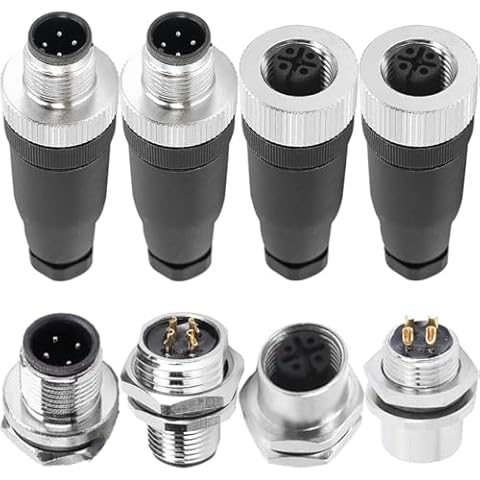 Xiatiaosann M12 4 Pin Male Female Aviation Connector Plugs, 4 Pin Panel Mount Wire Connector Socket, Outdoor WaterProof IP67 Type A PG7 outlet 12mm Industrial Circular Metal Connector(8 Pcs) Cover