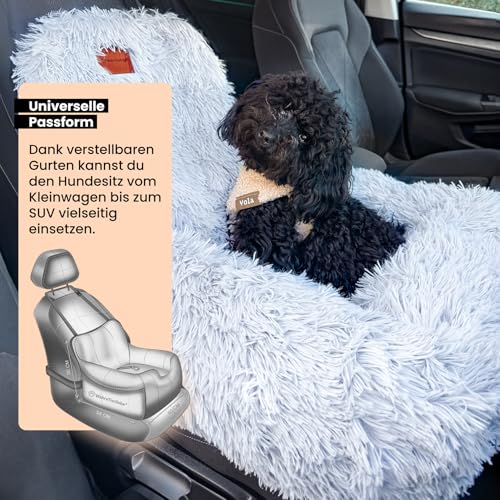 Wahre Tierliebe Hunde Autositz Fluffy inkl. Sicherheitsgurt - waschbarer Hundesitz Auto in schwarz/weiß für kleine, mittlere & große Hunde I Autositz Hund, Hundeautositz, Hund Auto, Hundebox