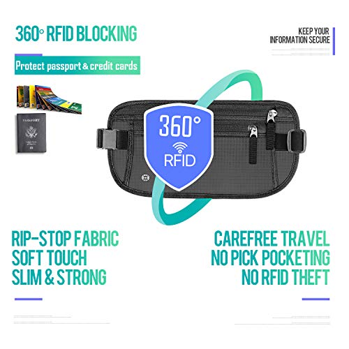 Walnew Travel Money Belt For Women And Men - Rfid Blocking Passport Holder Hidden Travel Wallet To Keep Cash, Credit Card, Passport, Cell Phone Safe #TOP3