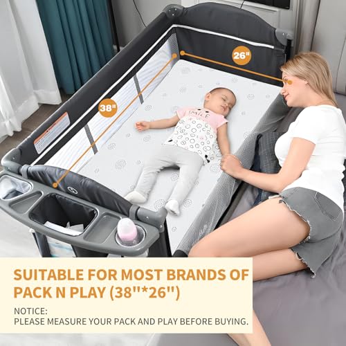 Image of Pack and Play Mattress, 38x26 Dual-Sided Thick Memory Foam Pack n Play Mattresses Pad, Baby Mattress for Pack and Play with Removable Breathable Cover