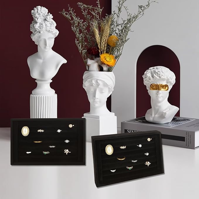 Image of Ring Velvet Jewellery Drawer Organizer Tray Stackable Jewellery Tray for Drawer(Black)