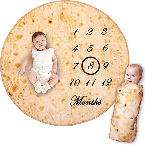 Bliss N Baby Milestone Blanket Baby Boy & Girl - Perfect Baby Age Blanket Gift Ultra Soft Double-Sided Funny Baby Growth Chart Blanket Fluffy Texture, Burrito Tortilla Baby Swaddle Blanket Boy Blanket