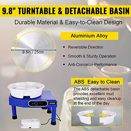 Image of VEVOR Pottery Wheel, Pottery Forming Machine 9.8 inch LCD Touch Screen, 350W Ceramic Pottery Electric DIY Clay Sculpting Tools, Foot Pedal & Detachable ABS Basin for Adults and Beginners Art Craft