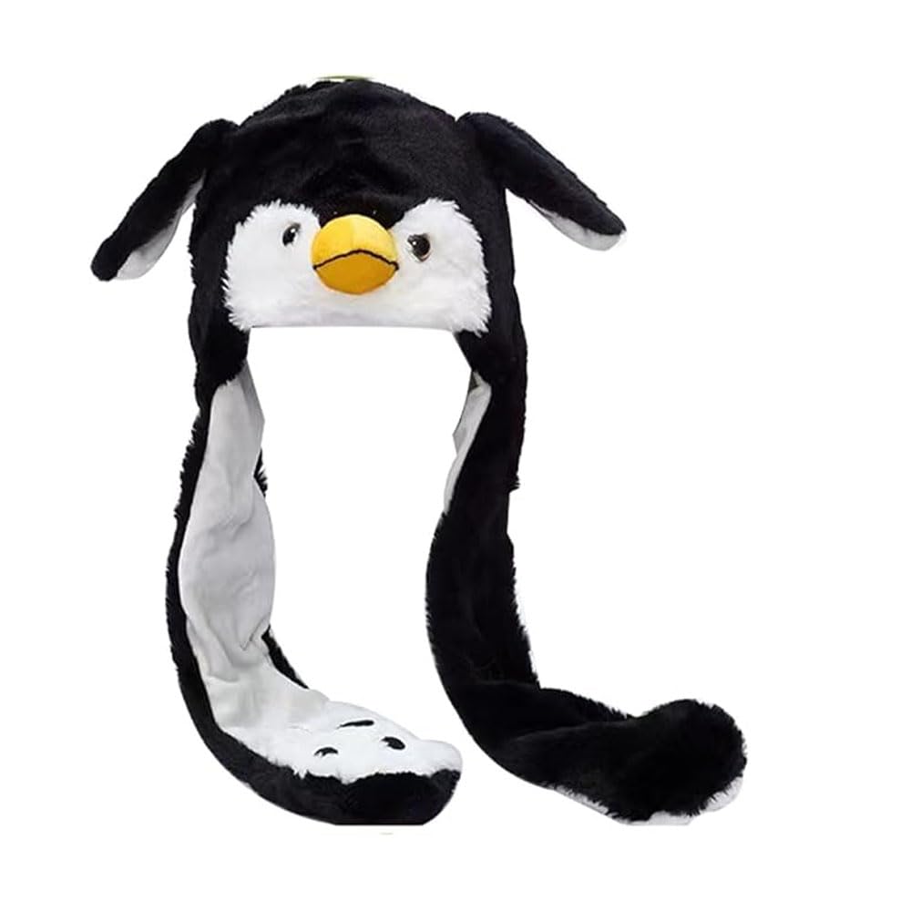 Ffnenu Penguin Hat with Moving Ears, Funny Jumping Flap Cap