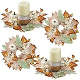 Qinyoung 4 Pieces Thanksgiving Fall Candle Rings Center Fall Candle Rings Wreath Thanksgiving Autumn Decorative Artificial Maple Leaf Holder for Centerpiece Festival Party Decoration