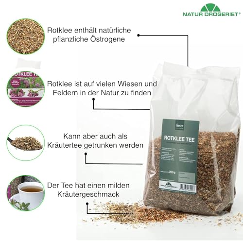 Natur Drogeriet Rotklee Tee 200g - Wechseljahre Tee - Milder Kräutergeschmack - Vegane/Pflanzliche - Aus Dänemark