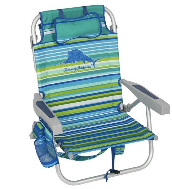 Tommy Bahama TECNOLIFE Silla de Playa Plegable Rayas Verdes Modelo 2026 con Bolsa Aislada y Almohada Ajustable