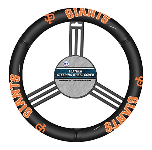 Fremont Die MLB San Francisco Giants Leather Steering Wheel Cover, Fits Most Steering Wheels, Black/Team Colors