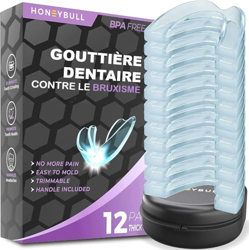 HONEYBULL Protège-Dents Anti-Bruxisme pour le Broyage intensif, Protège-Dents confortable et Personnalisable pour le Serrement des Dents la Nuit, Bruxisme, Pack de 12 - Épais