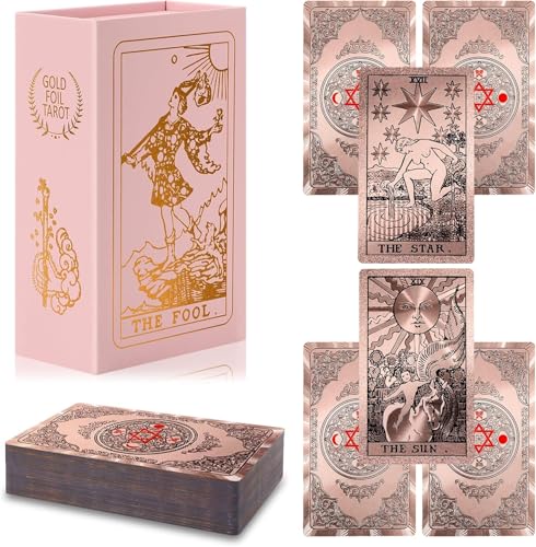 Image of Oracle Rose Gold 78 foil Tarot Cards with Guide Book Tarot Deck for Beginners and Professional Player with Box Tarot PVC Durable Waterproof Wrinkle Resistant