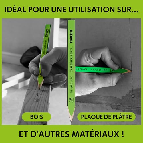 Tracer 4H Lot de 12 crayons de charpentier (plomb dur) avec taille-crayon de charpentier – vue 7
