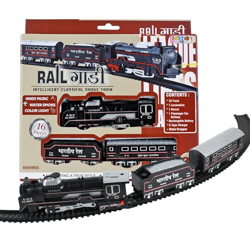 Image of Braintastic Smoke Train Toy Set with Sound and Hindi Music-16 Pcs Set,Rechargeable Battery Operated Track Train Toy for Boys & Girls