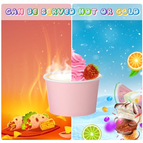 Image of Boao 100 Set 5 oz Ice Cream Cups with Spoons Disposable Paper Sundae Dessert Bowls Summer Party Supplies (Pastel)