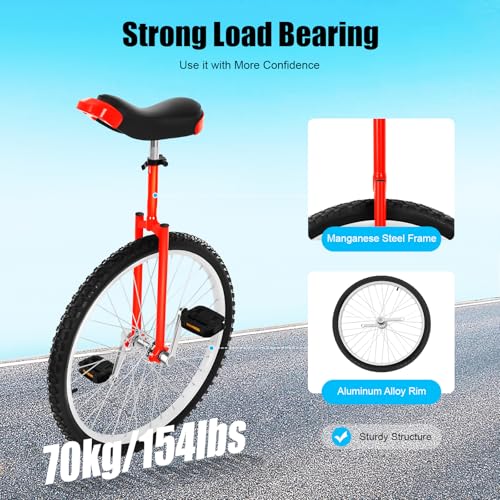 Image of 24 inch Leak proof Tire Wheel Unicycle, Outdoor Adjustable Seat Height Sports Fitness Cycle, Portable Thickened Steel Frame Balance Unicycle with Saddle, For Office Workers, Student