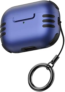 جراب حماية لسماعات ايربودز برو 2 الجيل الثاني للنساء والرجال تصميم على شكل قطة مع حلقة تثبيت متوافقة 2022 أزرق معدن رأس