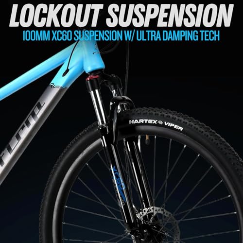 Image of FitTrip Fox Rush 27.5T | Single Speed MTB | Jak 7 Dual Disk Brakes | Lockout Suspension I 1030 Alloy Frame w /Internal Cabling | Unisex (Azure Blue, 27.5)