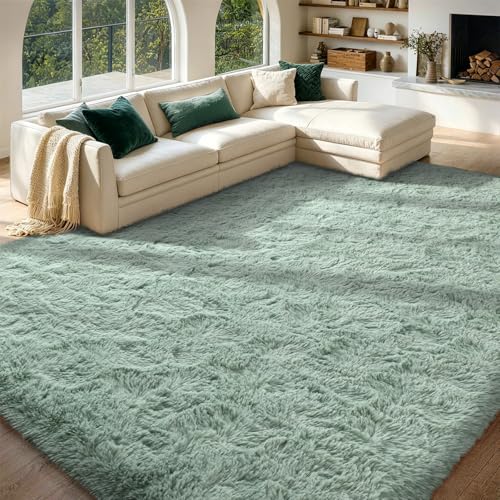 FinRèc Home 8x10 Non-Slip Fluffy Area Rugs for Living Room (Light Green)