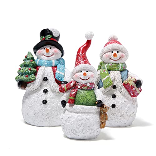 Hodao BY-77700004 3 Pcs Christmas Snowman Family Decorations Xmas Snowman Family Figurines Winter Decor Handmade Snowman Figurines cover