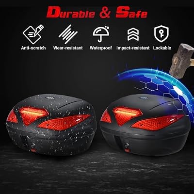 Yescom AHR 48L Motorcycle Top Case with Light Universal Tour Tail Box Scooter Trunk