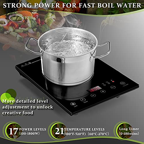 Portable Induction Cooktop, Kxitgsimre 1800W Electric Induction Burner Cooktop With Child Safty Lock, 17 Power Levels 21 Temperature Setting , 3 Hours Timer #TOP2