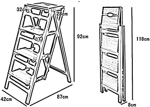 Folding Step Stool Ladder Stool 3 Steps Ladder Solid Wood Multi-Function Ladder Chair Home Space Saving (A)