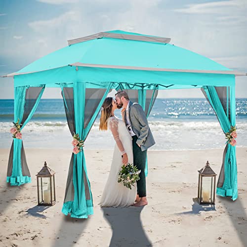 Joyside 11'X11' Pop Up Gazebo For Patios Gazebo Canopy Tent With Sidewalls Outdoor Gazebo With Mosquito Netting Pop Up Canopy Shelter Wedding Tent With Aqua Shade(Aqua Blue) #TOP7