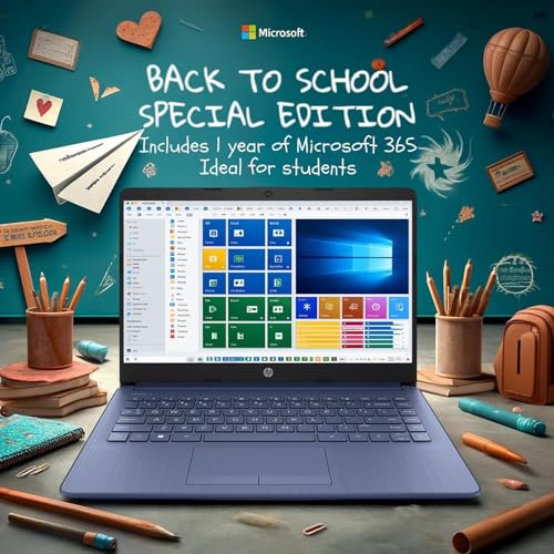 Image of HP 14 inch Student Laptop with Microsoft 365, Intel 4-Core Processor, 16GB RAM, 64GB eMMC, Windows 11, HD Display, Webcam, WiFi, Royal Blue