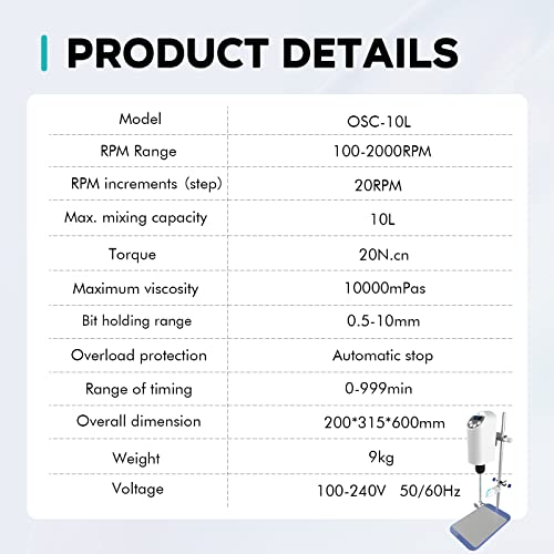 Lab Fish LFUSOSC-10L Laboratory Electric Overhead Stirrer Lab Digital Mixer thumb #6