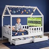 Juskys Kinderbett Marli 80 x 160 cm mit Rausfallschutz, Dach & Lattenrost