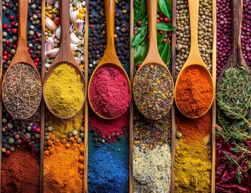 DIY 5D Full Drill Grains Spices Spoon Peppers Kitchen Square Diamond Art Painting by Number Kits for Adults & Crystal Cross Stitch for Home Kitchen Wall Decoration Gift 40x30CM/16x12IN