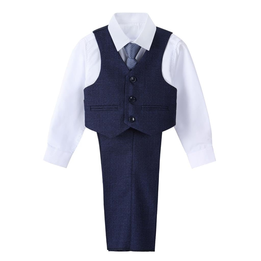 Lito Angels Esmoquin Trajes y Blazers Elegantes para Niños, Conjunto de 5 Piezas con Chaqueta y Chaleco, Azul/Azul Marino