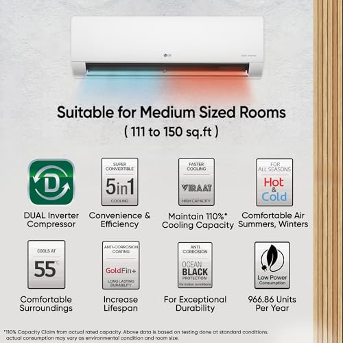 Image of LG 1.5 Ton 3 Star, Hot & Cold AC for All Season, DUAL Inverter Split AC (Copper, Convertible 5-in-1, VIRAAT Mode, 4 Way Air Swing, HD Filter with Anti-Virus Protection, US-H19BNXE, White)