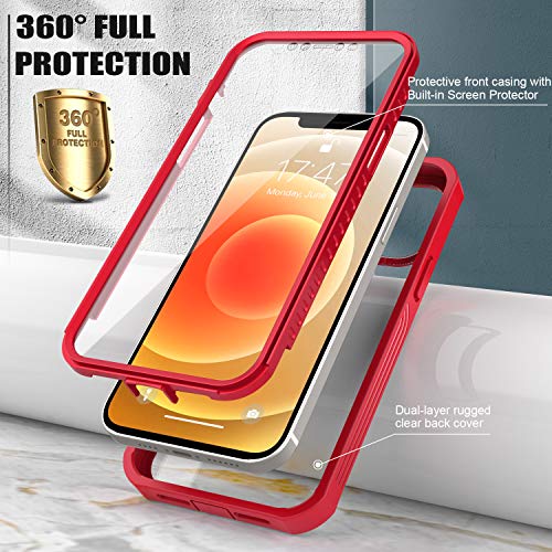 51cYgP0vVXL GOODON iPhone 12 Case,iPhone 12 Pro Case with Built-in Screen Protector,Pass 20 ft. Drop Test Military Grade Clear Cover Full Body Protective Phone Case for Apple iPhone 12/12 Pro 6.1" Nice Red - Image 3