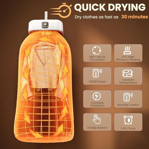 Image of Portable Clothes Dryer, Mini Compact & Foldable Electric Dryer With Adjustable Timer & Remote Control, Fast Drying Small Machine for Apartment, Rv, Travel, Home, Dorms, Includes Dry Bag