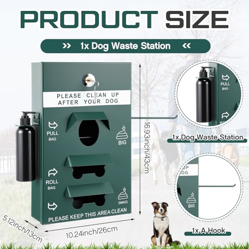 Image of Qinyoung Dog Waste Station with Hand Sanitizer Bottle Galvanized Steel Outdoor Pet Waste Bin Dispenser Reflective Sign Pet Waste Station Rust Proof Dog Waste System for Backyard Commercial Park