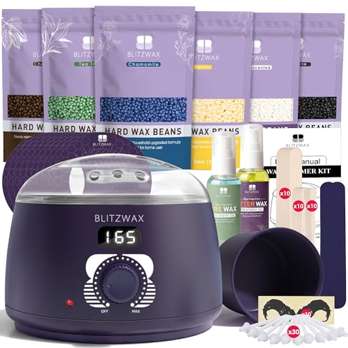 BLITZWAX Waxing Kit for Men, Brazilian Bikini Hard Wax Warmer Home Use