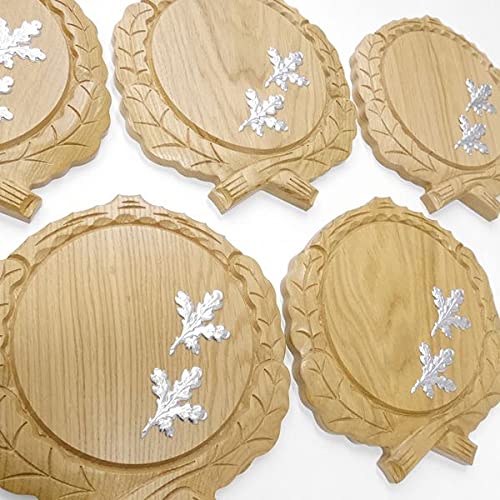GTK Oferta 5 placas de cuña talladas de roble claro AF 17,5 cm con 10 hojas de aluminio de roble, tabla cuña, tabla de especias, cartel de trofeo.
