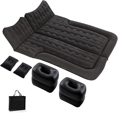 Colchón inflable portátil de aire para automóvil, asiento trasero con bomba con 3 boquillas y almohadas para viajes autónomos al aire libre,