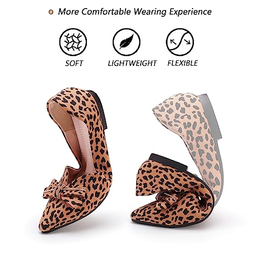 Pointed end Women Flat Shoes Classic Leopard Print Flat Shoes with Bow Decoration, Casual and Comfortable Flat Shoes3