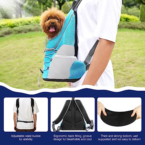 Pawaboo Pet Dog Carrier Rucksack, Puppy Dog Travel Carrier Front Pack for Small Medium Dogs Cats, Adjustable Breathable Dogs Carrying Backpack with Safety Strips for Hiking Travel Outdoor, Blue M