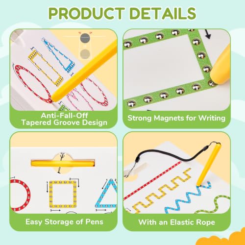 Image of GAMENOTE Magnetic Shapes Lines Tracing Board Double Sided, Pencil Control | 2 in 1 pencil control practice toy, road trip car activity, preschool classroom learning, toy for kids ages 3-5