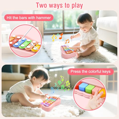 Baby Piano Xylophone Toy for Toddlers Age 1-3, 2-in-1 Montessori Musical Toy with 8 Colorful Keys Pink, Educational Gift for 1+ Year Old Girls, Safe Music Toy for Early Learning - Image 6