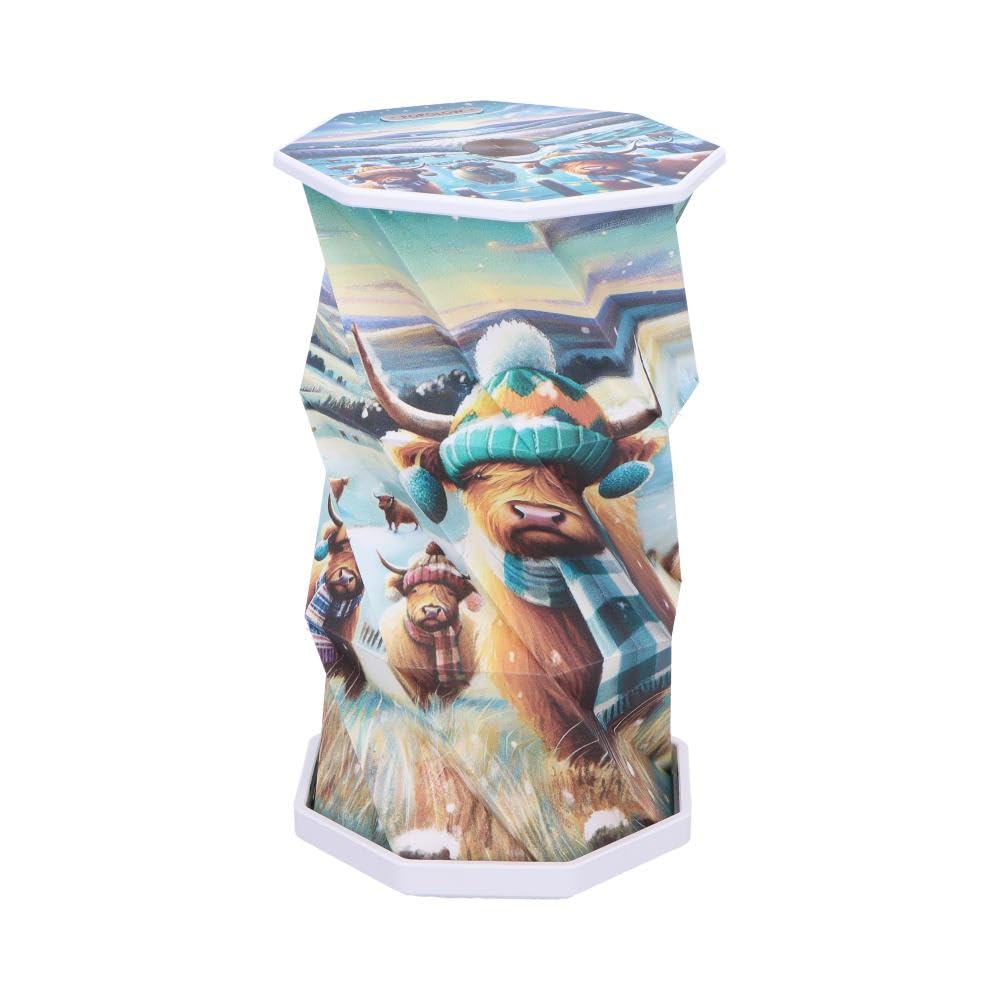 Nemesis Now Winter Highland Cows Foldable Lamp 21cm – USB-C Rechargeable Dimmable LED Light – Touch Activated Farmhouse Table Lamp, Beige