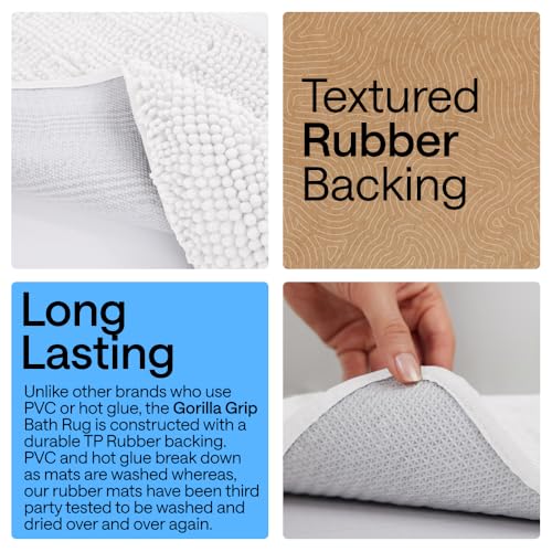 Image of Gorilla Grip Luxury Chenille Bathroom Rug Mat, 70x24, Extra Soft and Absorbent Shaggy Rugs, Machine Wash and Dry, Perfect Plush Carpet Mats for Tub, Shower, and Bath Room, White