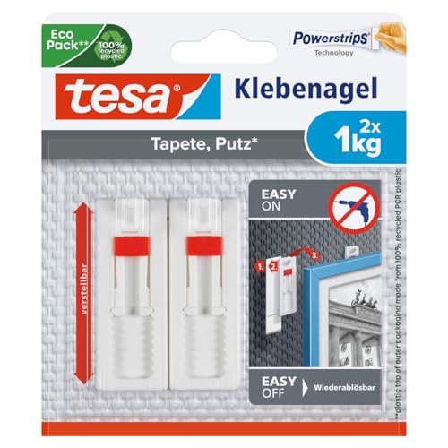 tesa Clavo adhesivo ajustable, ideal para cuadros, para paredes pintadas y yeso (1 kg)