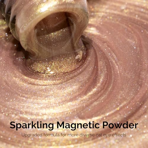 Image of MelodySusie Pearl Cat Eye Gel Nail Polish, 0.5 Fl Oz Gold Glitter Holographic Magnetic Nail Polish with Magnet, UV Nail Polish for Nail Art Manicure Salon DIY at Home G1402