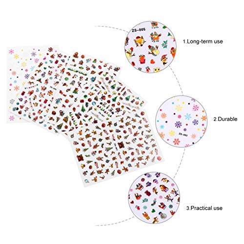 PIXNOR 5 Folhas Adesivos de Unhas de Natal Desenho Animado Floco de Neve de Inverno Adesivos de Unha