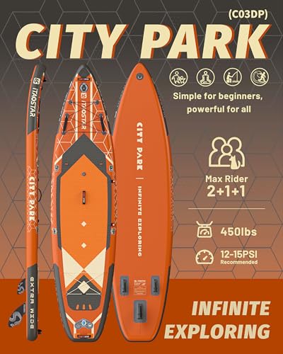 Image of iTAOSTAR City Park 12'x35 inch Extra Wide Paddle Board with Seat, One-Stop Premium SUP Board Gears, Tailored 5 Fins, Stable Inflatable Stand Up Paddle Boards for Youth of All Levels